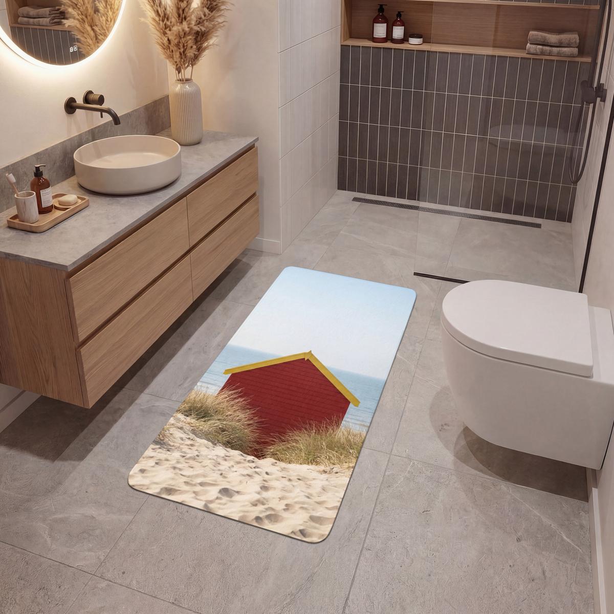 BADEMATTE Strand - Ferienhäuser - Farbenfroh - Dünen 60x120 cm - Multicolor, Textil (60/120cm) - OnlyWow