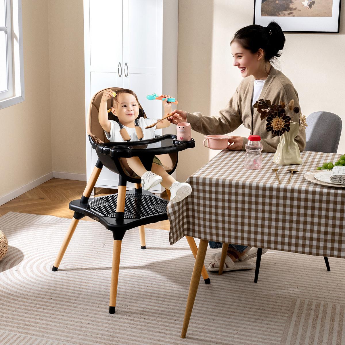 KINDERHOCHSTUHL mit Bausteintisch braun - Braun, Kunststoff (62/100/62cm) - COSTWAY