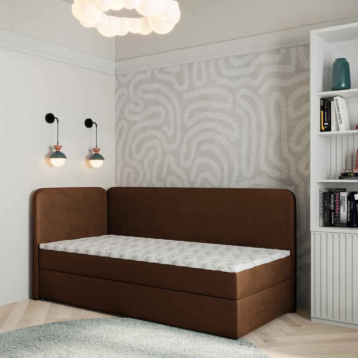BOXBETT GINA 100x200 cm mit Matratze und Topper, H2+H3 - Braun - Braun, Holz (100/200cm) - MASSENO