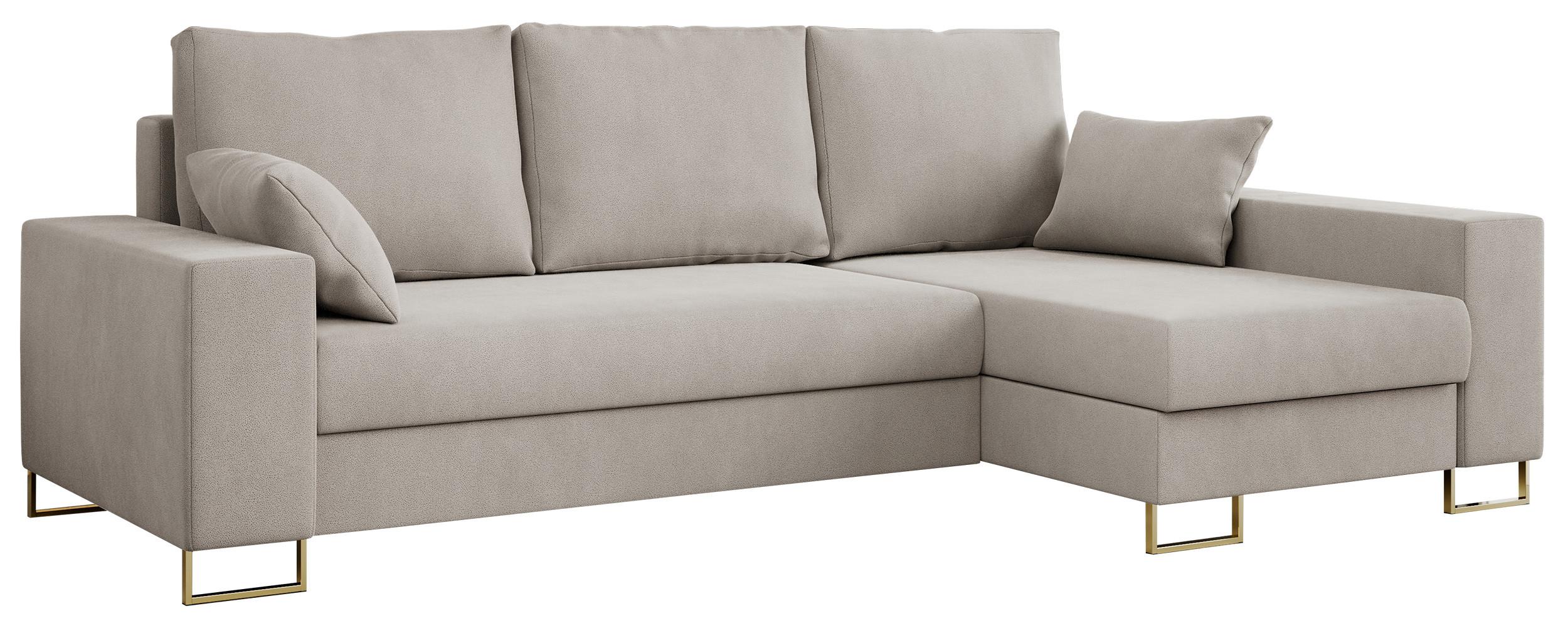 ECKSOFA Dorian Velvet Beige - Ecru/Goldfarben, Textil/Metall (242/138cm) - MKS