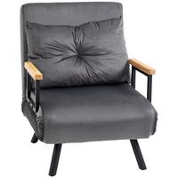SCHLAFSESSEL, Einzelsofa mit Bettfunktion, Relaxsessel mit Rückenkissen Grau - Dunkelgrau/Schwarz, Holz/Textil (73/81/63cm) - HOMCOM