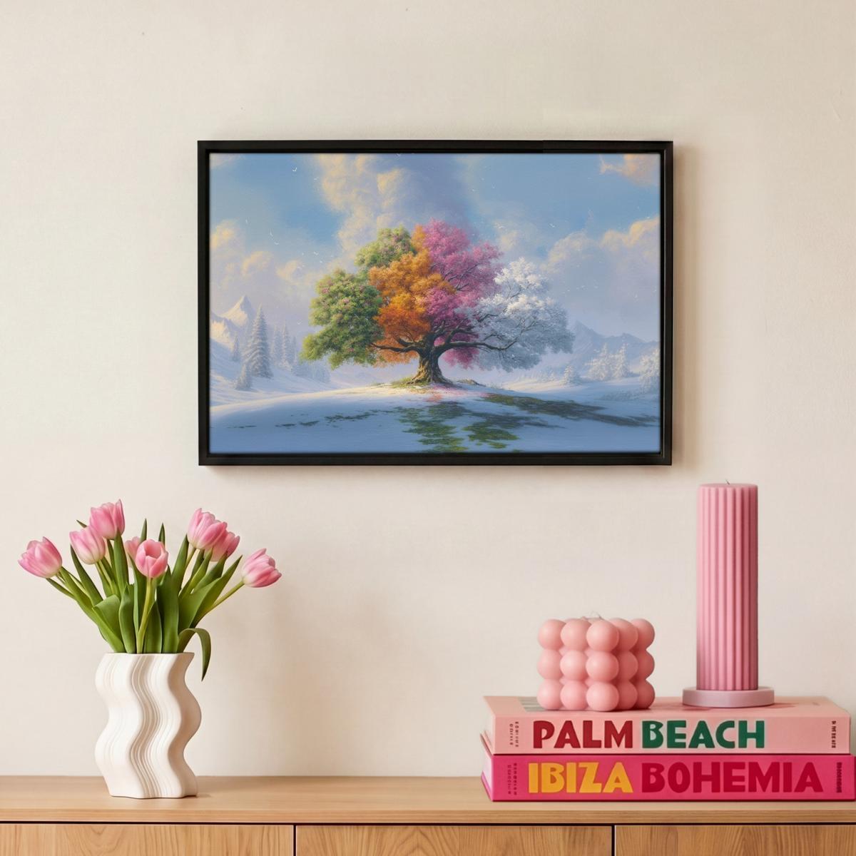 LEINWAND Bilder mit Rahmen - Baum - Jahreszeiten - Winter - Landschaft - 30x20 - Multicolor, Textil (30/20cm) - MuchoWow