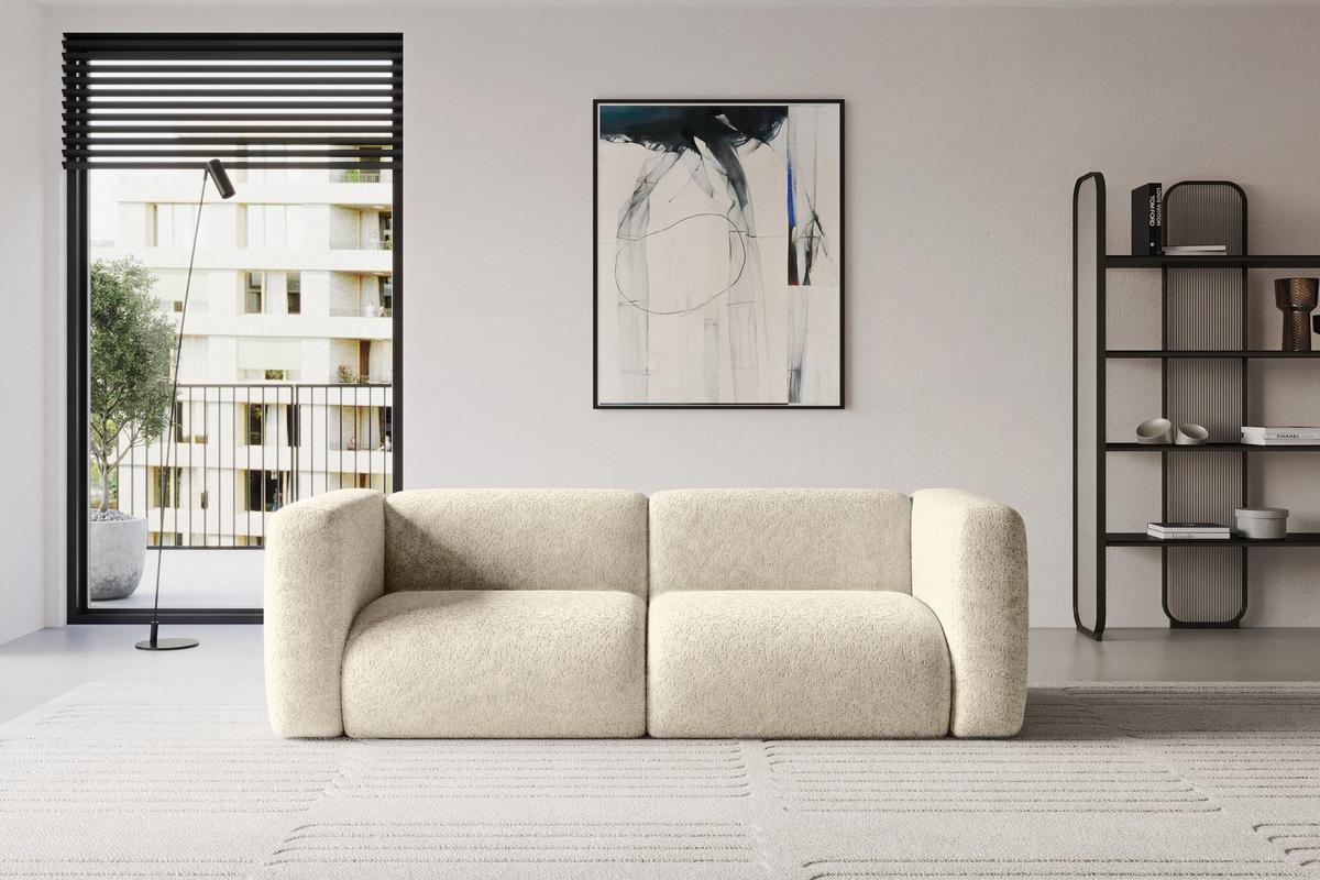 MODULARES Sofa 2-SITZER MIRA-S1 228x89x70 Creme cm Velours - Creme/Schwarz, Holzwerkstoff/Kunststoff (228/70/89cm) - ALTDECOR