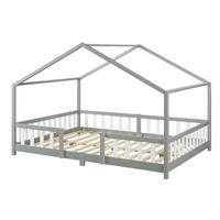 HAUSBETT Treviolo - Hellgrau/Weiß, Holz (120/200cm) - [en.casa]