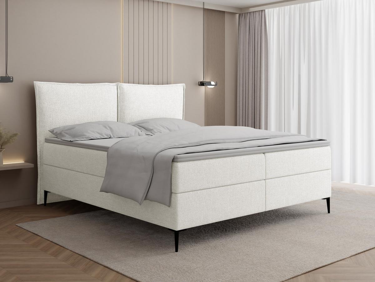 BOXBETT Calio Rise mit Bettkasten, Weiß Chenille 120x200 cm – inkl. H4 Taschenfederkern Matratze & Foam Topper - Schwarz/Weiß, Holz/Holzwerkstoff (120/200cm) - WFL GROUP