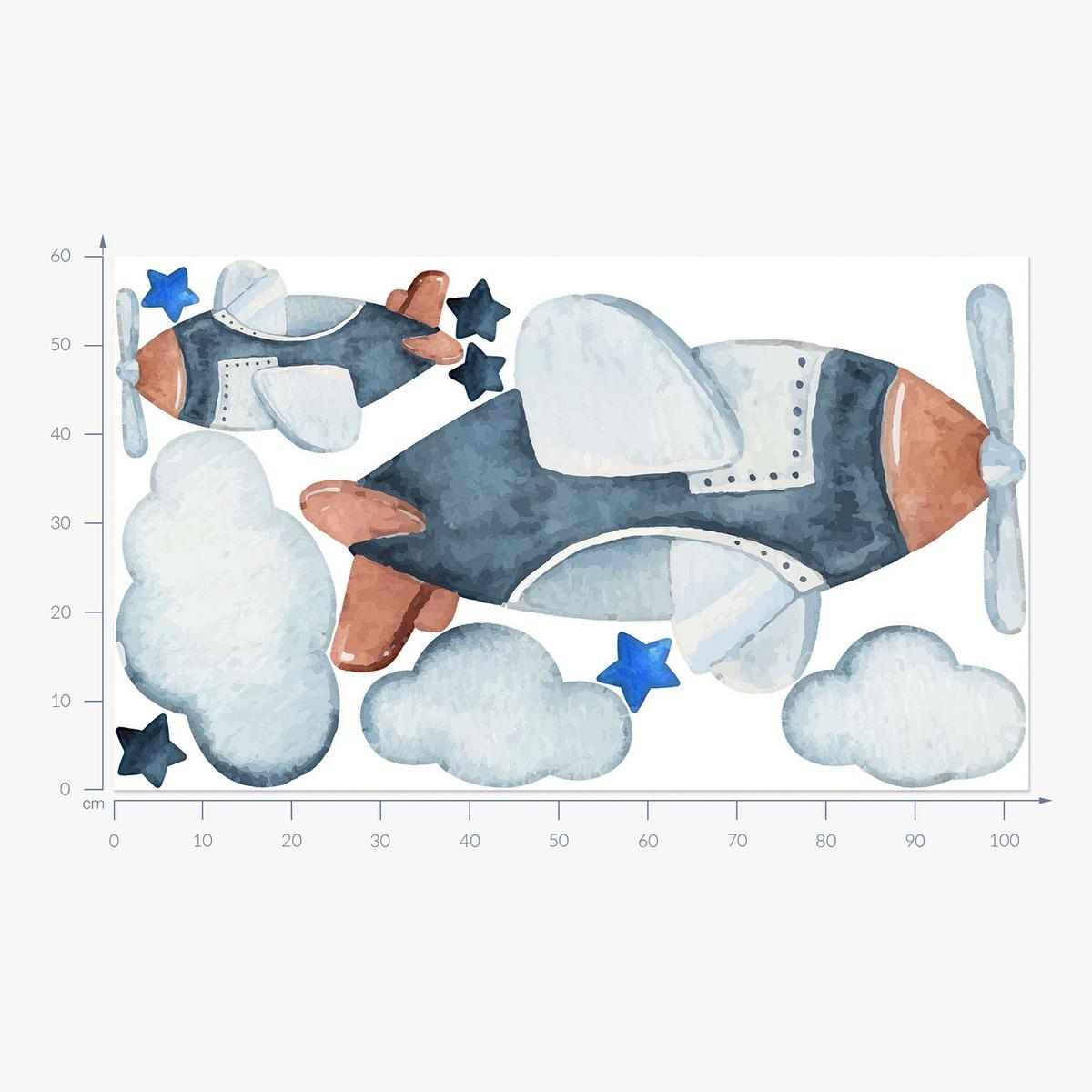 WANDAUFKLEBER 60x102cm - Ein Himmel voller Flugzeuge - Multicolor, Kunststoff (60/102/0.1cm) - Wallfluent