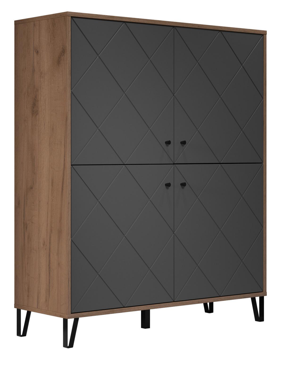 HIGHBOARD Graphite grau, Eiche Kraft Gold 123 x 136 cm, Kommode für Wohn- und Esszimmer - Eichefarben/Schwarz, Holzwerkstoff/Kunststoff (123/136/40cm) - Top.Furn