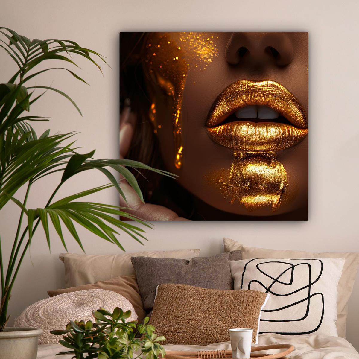 LEINWANDBILD Frau - Gold - Luxus - Porträt Deko Groß 90x90 cm - Goldfarben, Textil (90/90cm) - MuchoWow