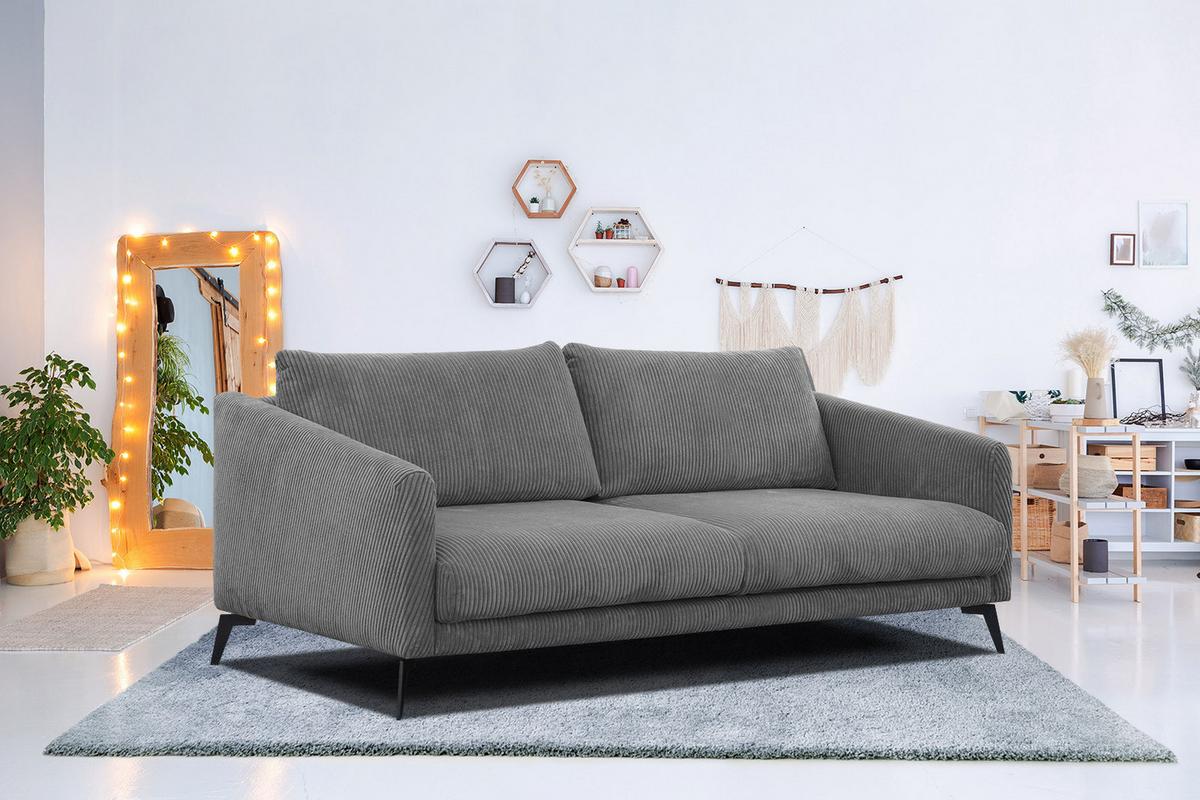 SOFA VILT 3-Sitzer, dunkelgrau - Dunkelgrau/Schwarz, Holzwerkstoff/Textil (202/89/94cm) - Wozimo