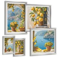 BILDER SET 5er Set - 50x50 cm & 20x30 cm & 40x60 cm Silberner Rahmen - Meerblick, italienische Zitronen - Silberfarben, Kunststoff (40/60cm) - TULUP