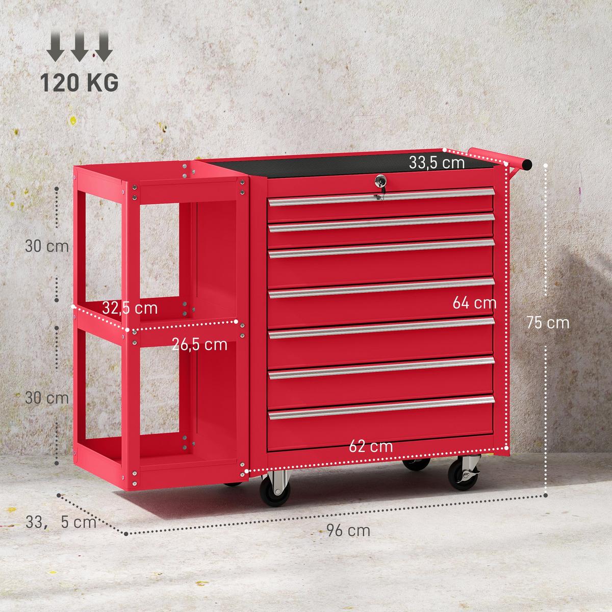 WERKSTATTWAGEN Stahl EVA Rot - Rot, Metall (33.5/75/96cm) - HOMCOM