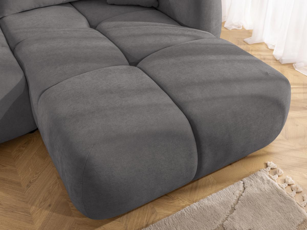 ECKSOFA Loretto aus natürlichem Taupe Webstoff mit Schlaffunktion, Bettkasten und tiefen Steppungen in Bubble-Optik - Taupe/Schwarz, Holz/Kunststoff (275/180cm) - S-Style