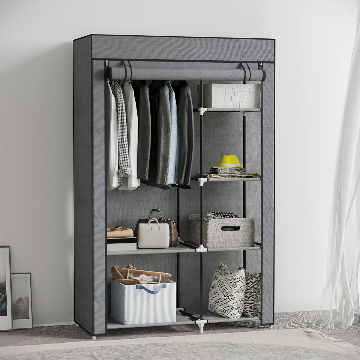 KLEIDERSCHRANK, 6 Fächern, Dunkelgrau, 103 x 43 x 162,5 cm - Dunkelgrau, Metall (43/162.5/103cm) - HOMCOM