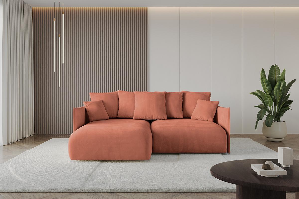 ECKSOFA Ottomane links ONESK-L 216x177x72 Apricot Velours - Koralle, Holzwerkstoff/Kunststoff (216/177cm) - ALTDECOR