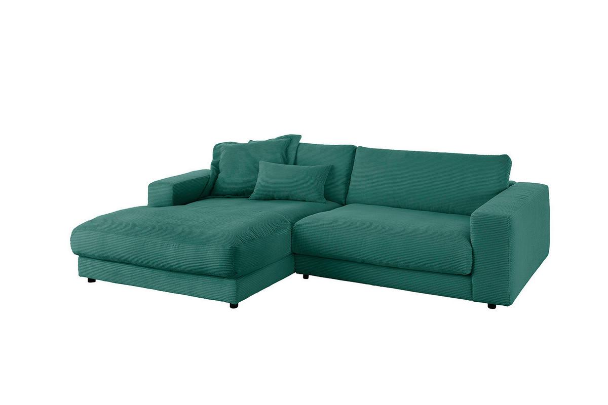 ECKSOFA MADELINE Smaragdgrün Cord - Smaragdgrün/Schwarz, Kunststoff/Textil (270/190cm) - KAWOLA