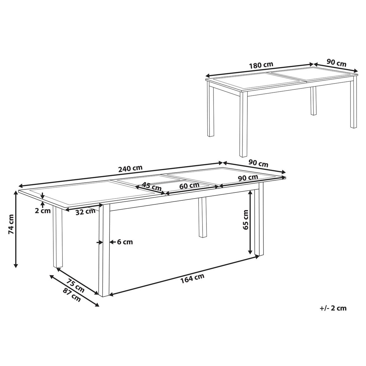 GARTENTISCH 180-240/90 cm Kunststoff Weiß Skaloma - Weiß, Metall (180/90/74cm) - Beliani