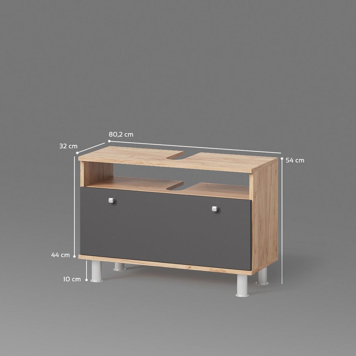 WASCHBECKENUNTERSCHRANK Fucino Goldkraft Eiche/Anthrazit 80.2 x 54 cm mit Schublade - Honigeiche/Anthrazit, Holzwerkstoff (80.2/54/32cm) - Livinity®