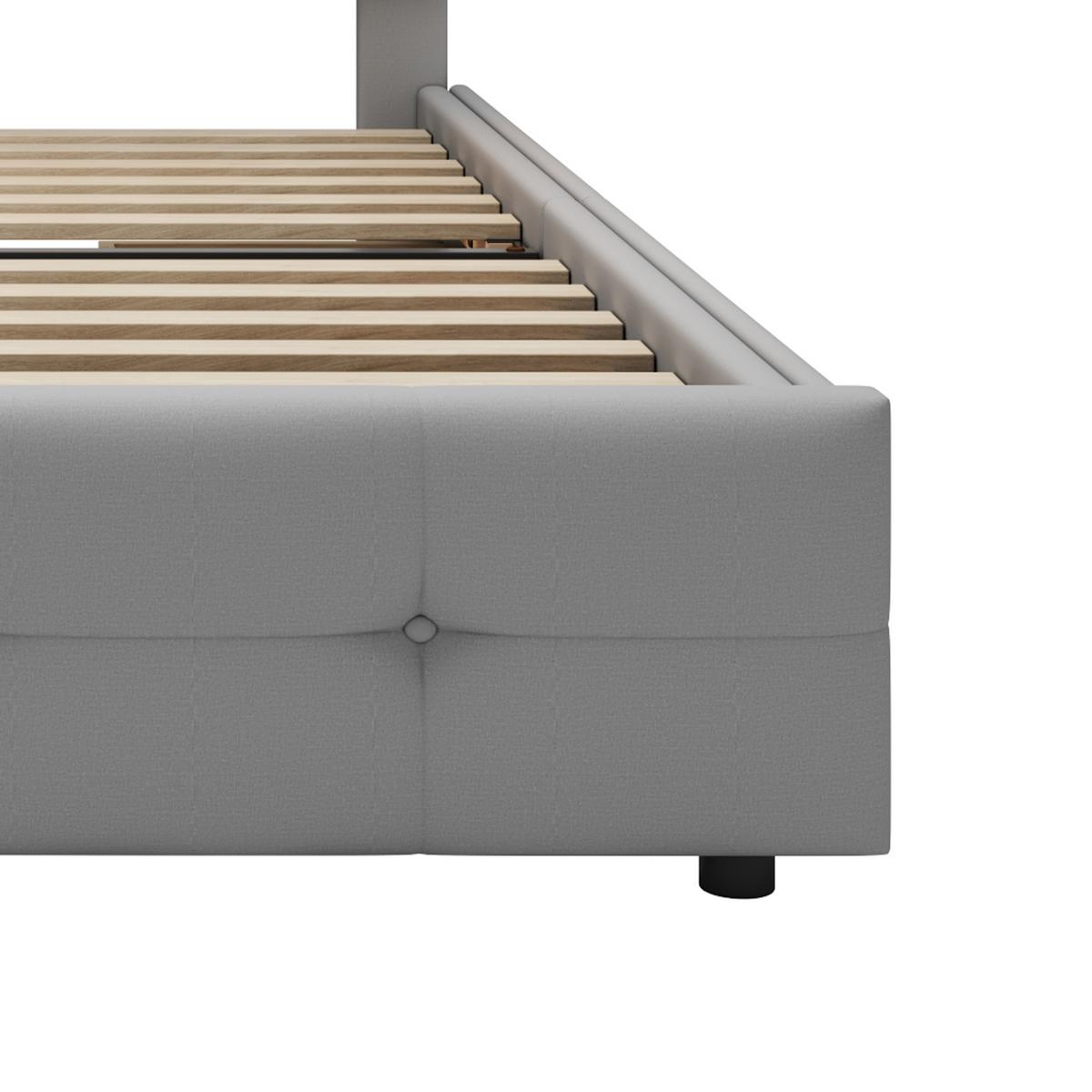 POLSTERBETT 90x200 cm in Leinen-Optik Grau mit LED-Beleuchtung & 2 Schubladen - Grau, Textil (90/200cm) - Urban Meuble