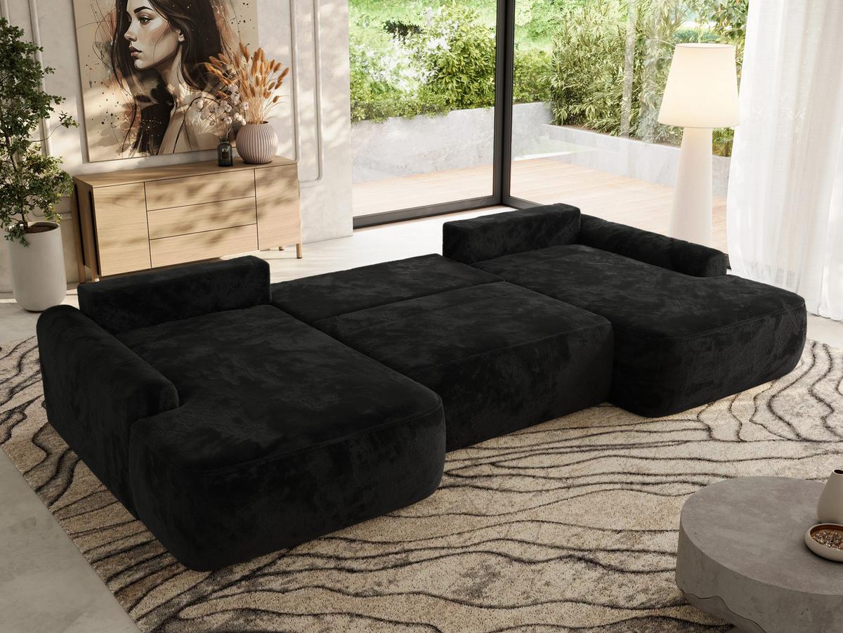 WOHNLANDSCHAFT CUBO U Schwarz Plüsch - Schwarz, Kunststoff/Textil (370/100/187cm) - MKS