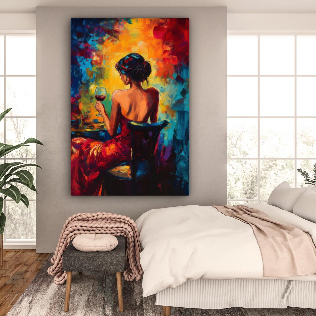 LEINWANDBILD Wein - Frau - Stimmungsvoll - Farbenfroh Deko Groß 90x140 cm - Bordeaux, Textil (90/140cm) - MuchoWow