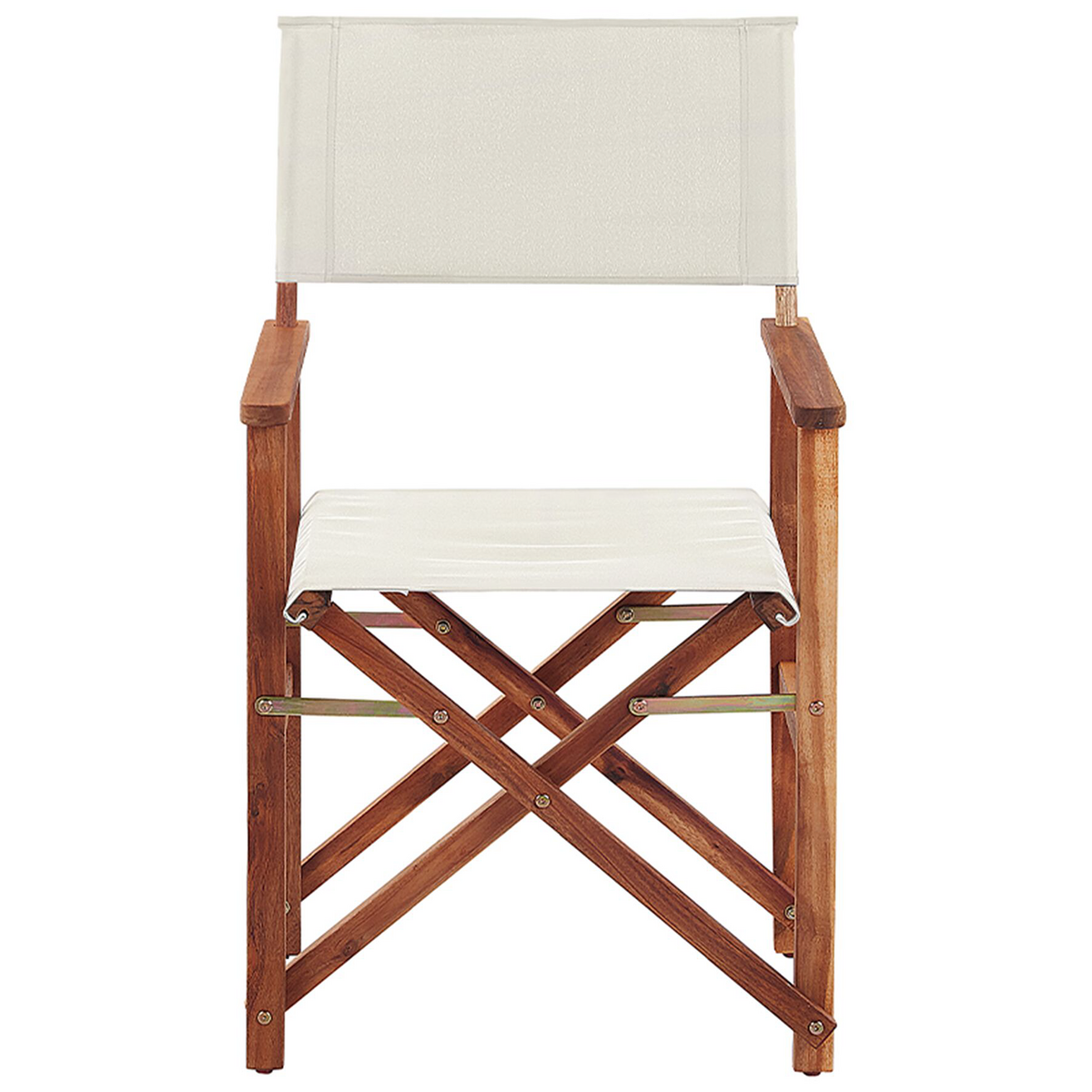 GARTENSTUHL 2er-Set Akazienholz dunkelbraun Auflagen cremeweiß/mehrfarbig Fleckenmuster Cine - Dunkelbraun/Creme, Holz (50/91/50cm) - Beliani