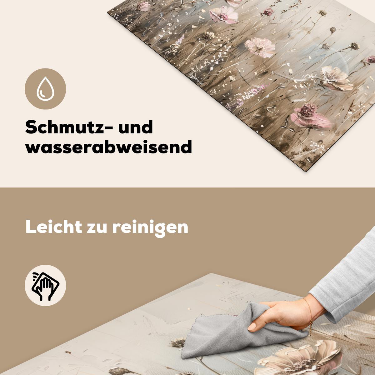 HERDABDECKPLATTE Blumen - Beige - Trockenblumen Induktionsmatte 83x51 cm - Beige, Kunststoff (83/51.5/0.2cm) - MuchoWow