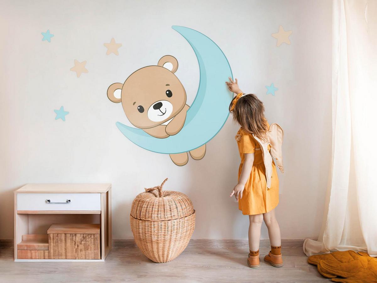 WANDAUFKLEBER 60x66cm - Teddybär zwischen den Sternen - Multicolor, Kunststoff (60/66/0.1cm) - Wallfluent