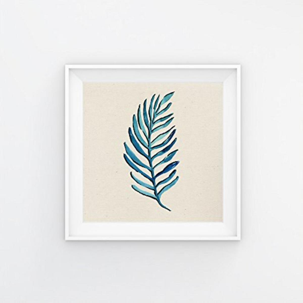 POSTER Set mit 4 Bunte Blauen Blättern 20x20cm Schwarzer Rahmen - Schwarz, Papier (20/3cm) - Nacnic
