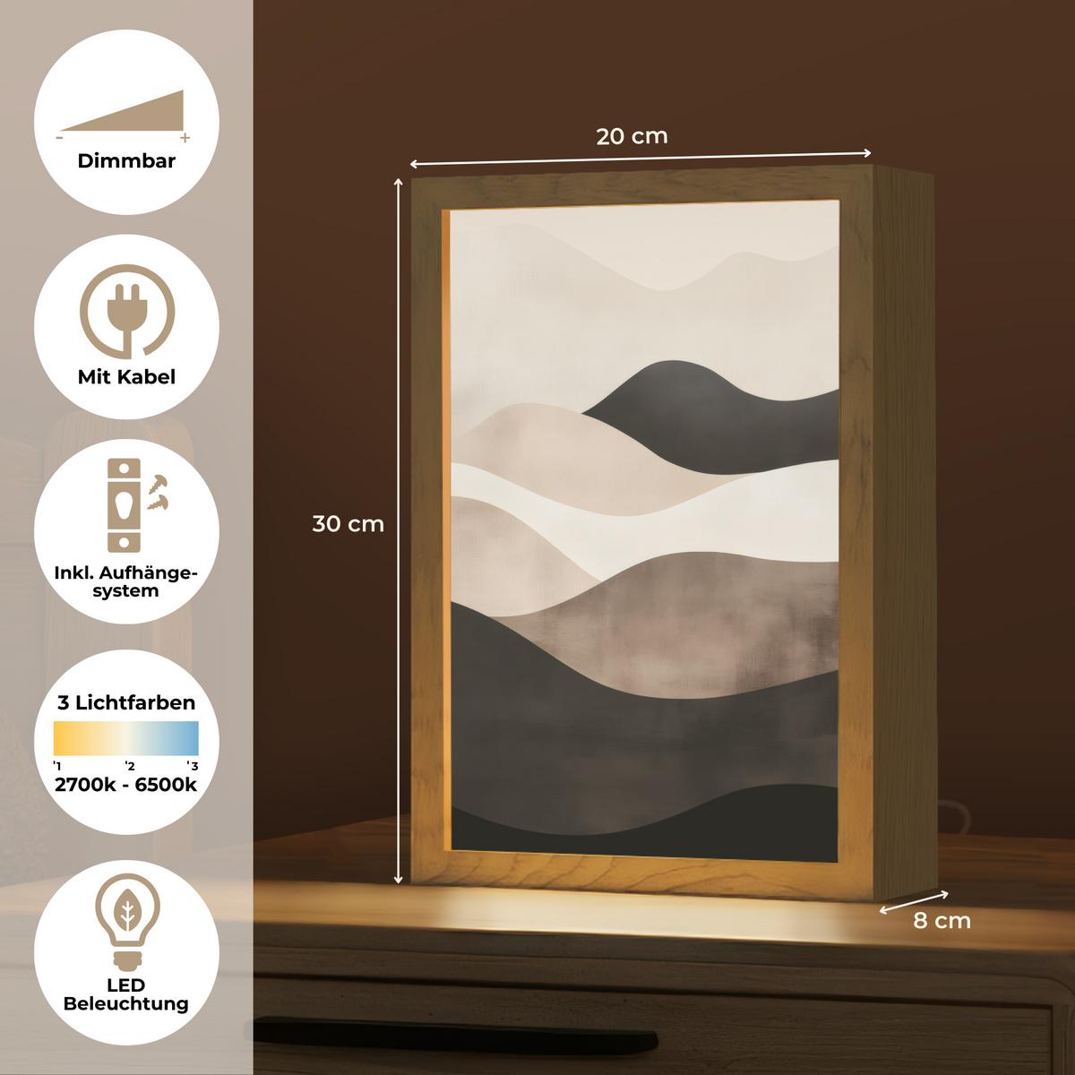 WANDLEUCHTE Abstrakt - Landschaft - Wellen - Cremefarben 20x30 cm - Graubraun, Holzwerkstoff (20/30/8cm) - OnlyWow