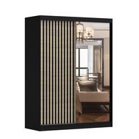 SCHWEBETÜRENSCHRANK Lami S Schwarz/Sonoma Eiche + Spiegel, ohne LED Beleuchtung 150 cm - Alufarben/Schwarz, Glas/Holzwerkstoff (150/200/61cm) - imoebel24