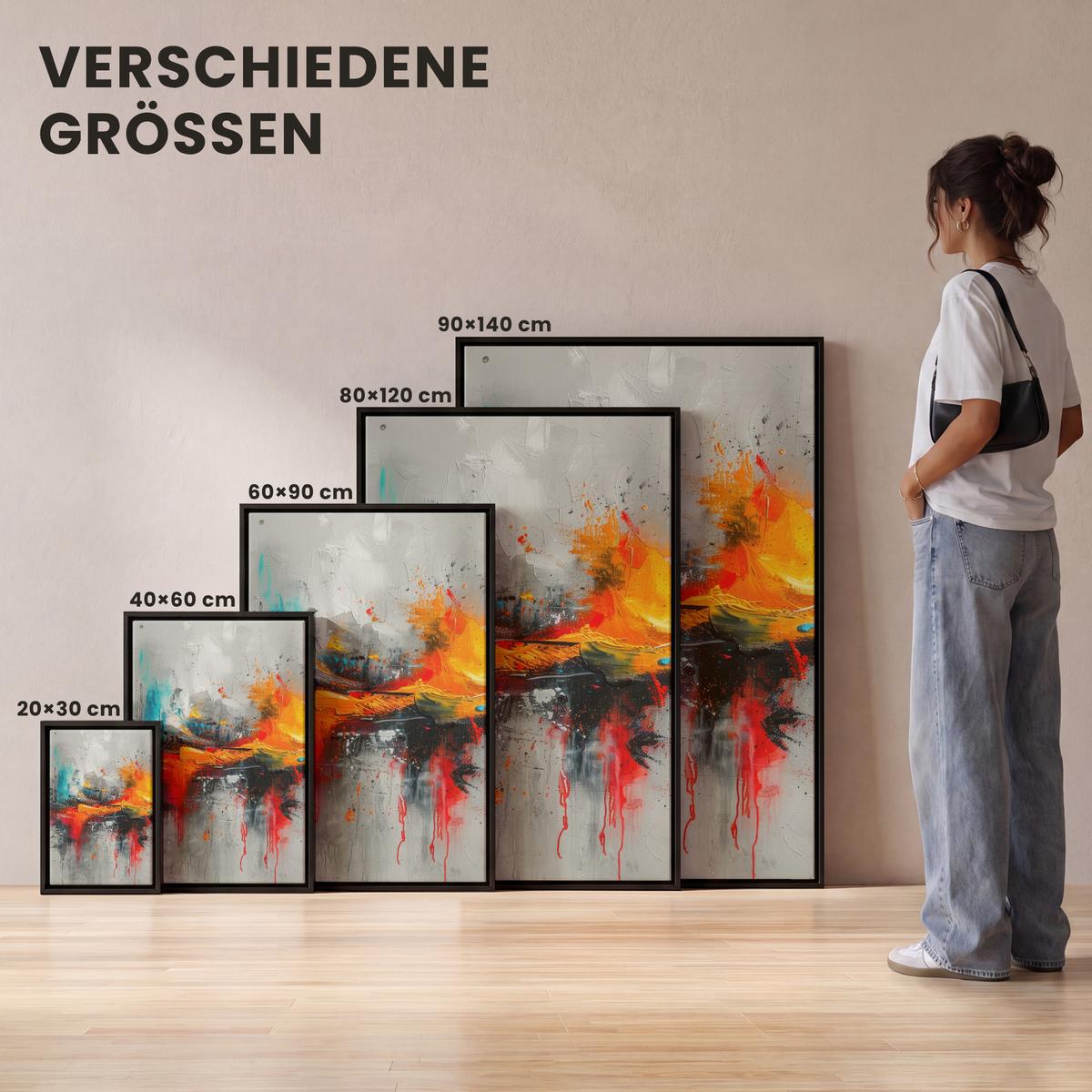 LEINWAND Bilder mit Rahmen - Moderne Kunst - Orange - Grau - Abstrakt - 100x150 - Hellgrau, Textil (100/150cm) - MuchoWow