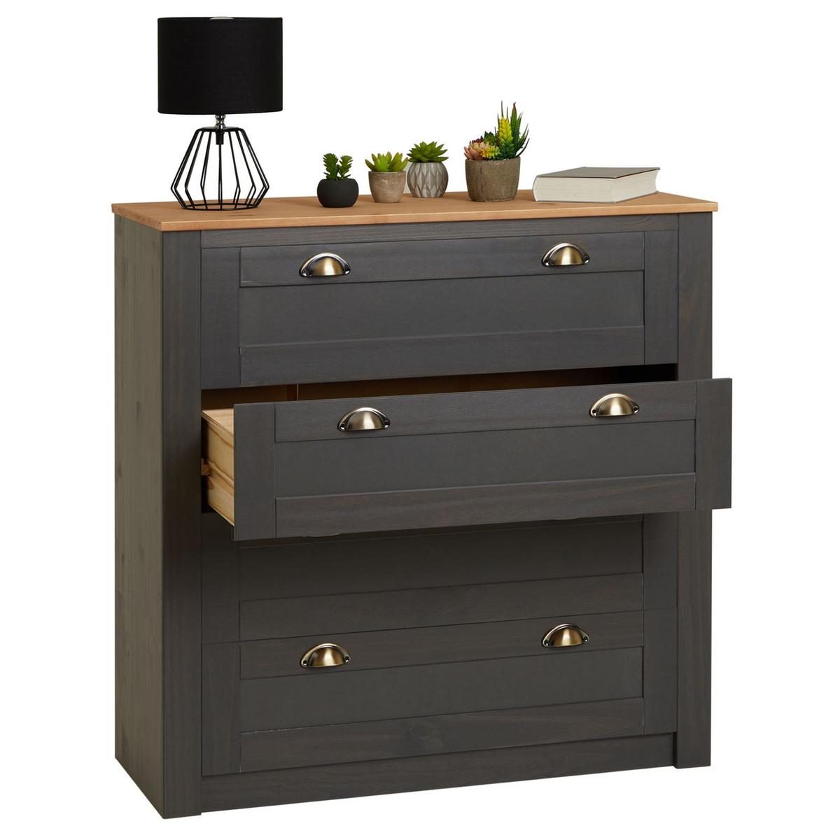 KOMMODE BOLTON anthrazit/braun - Anthrazit/Braun, Holz (91/93/40cm) - IDIMEX