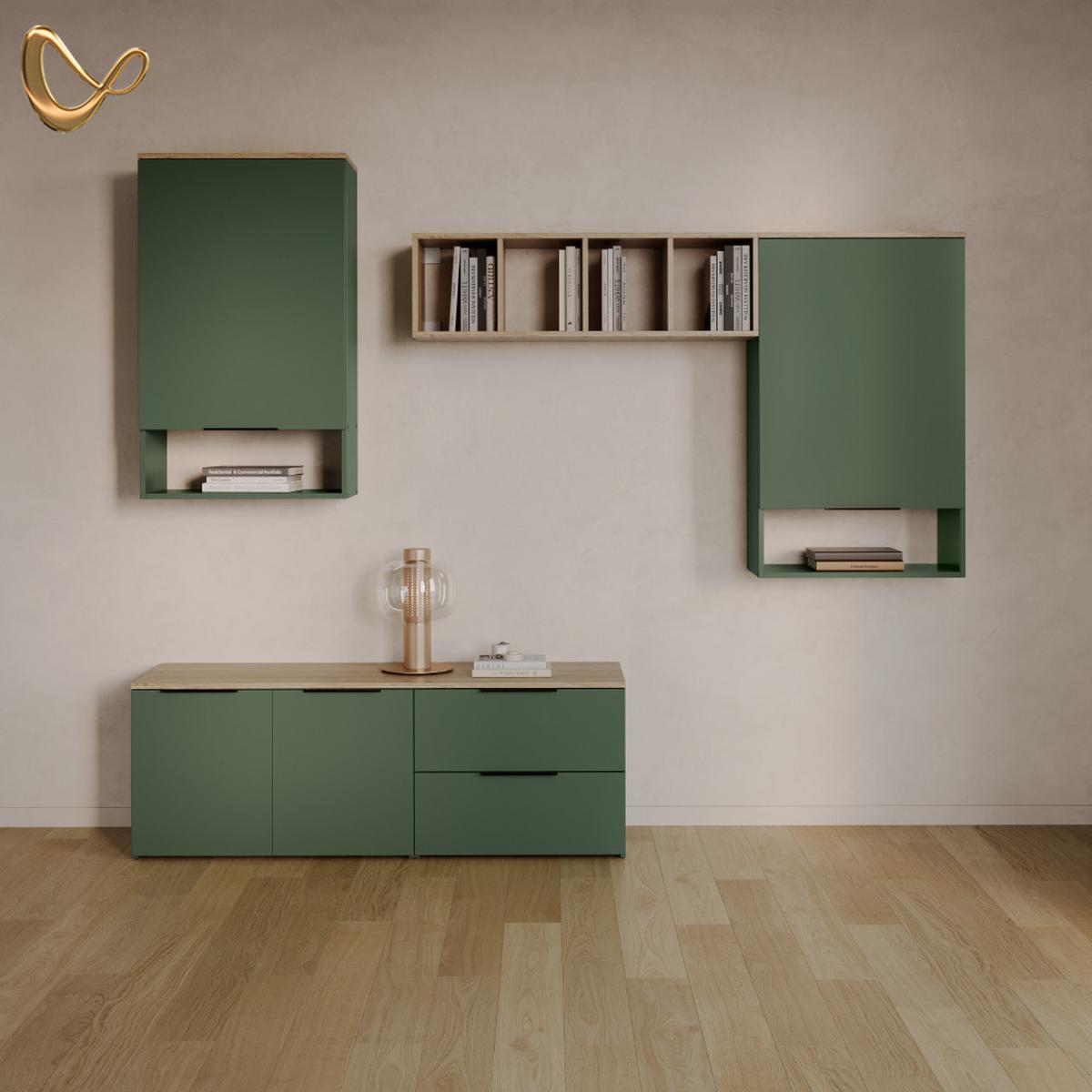 WOHNWAND Piave Grün 5 Teile - Grün, Holzwerkstoff (80/50/40cm) - Livinity®