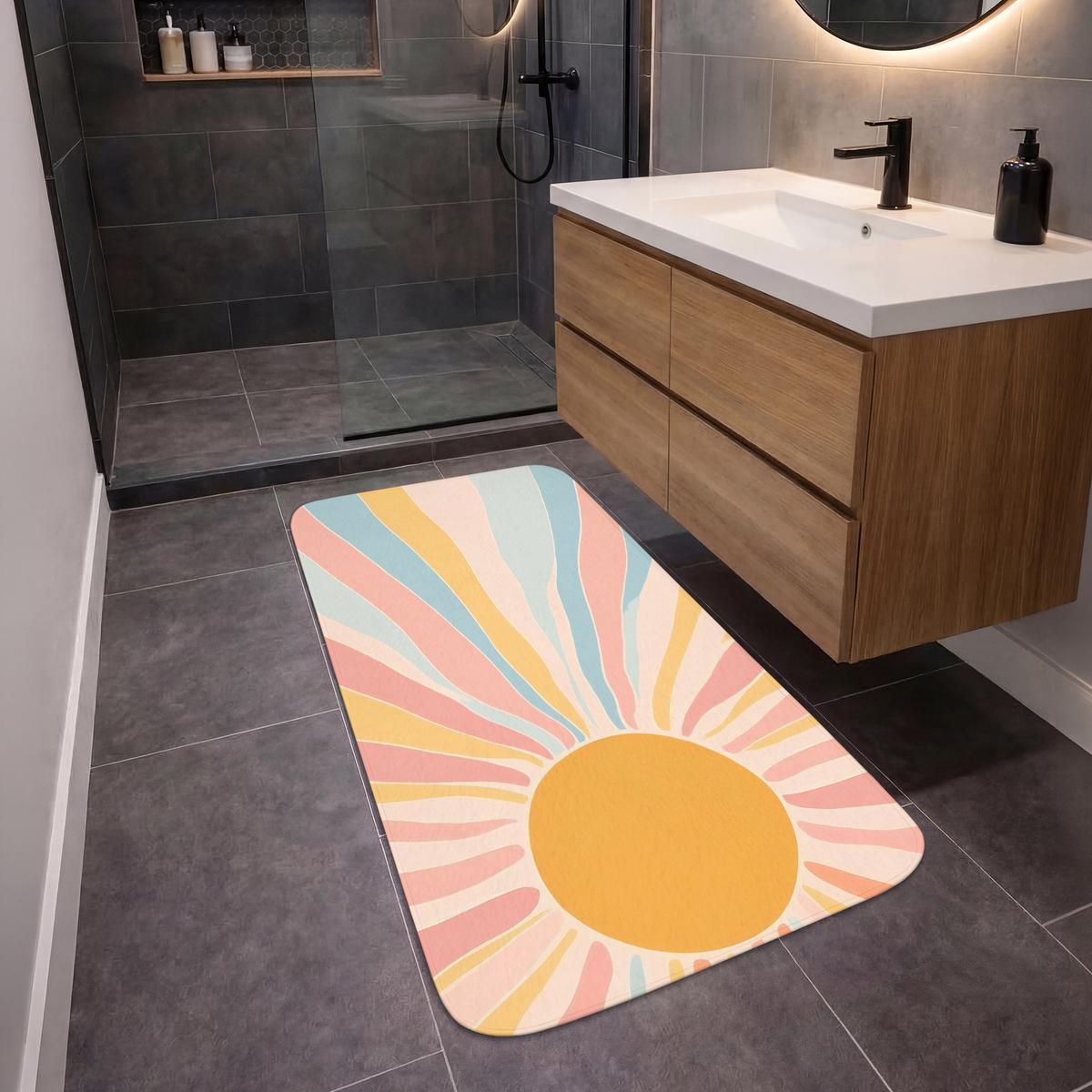 BADEMATTE Illustration - Sonne - Pastellfarben 60x120 cm - Pastellblau, Textil (60/120cm) - OnlyWow
