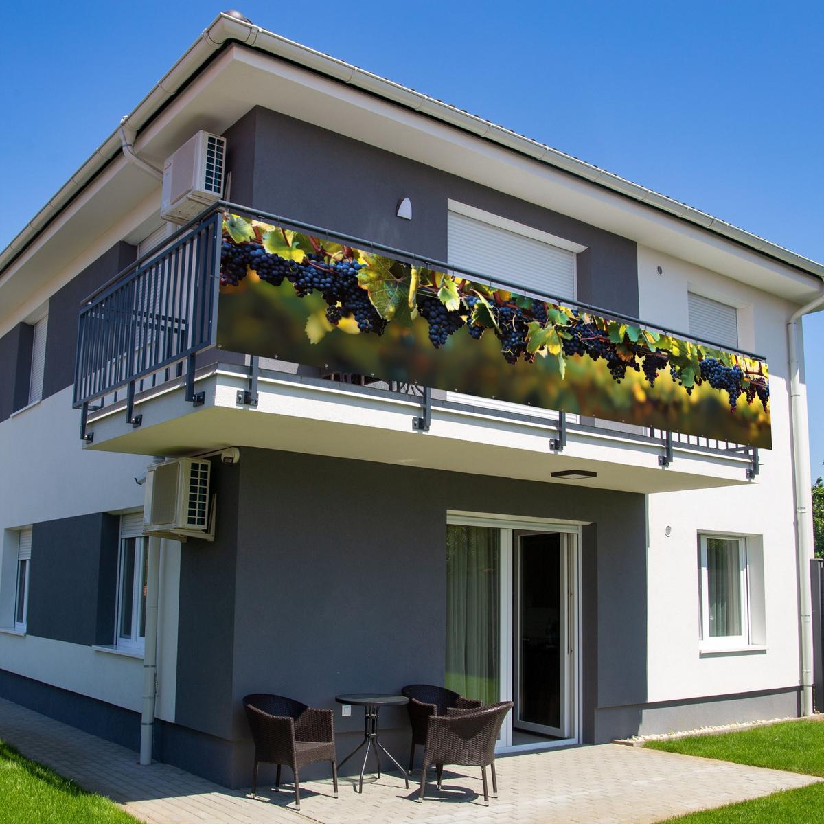 BALKON-SICHTSCHUTZ Trauben - Wein - Natur - Grün Groß 500x95 cm - Weinrot, Kunststoff (500/95cm) - MuchoWow