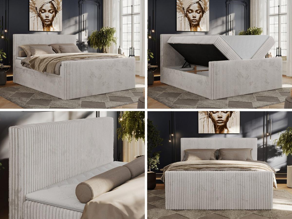 BOXSPRINGBETT TILIANO DUO 140/200 - Hellgrau Cord - H4 - Hellgrau, Textil (140/200cm) - MKS