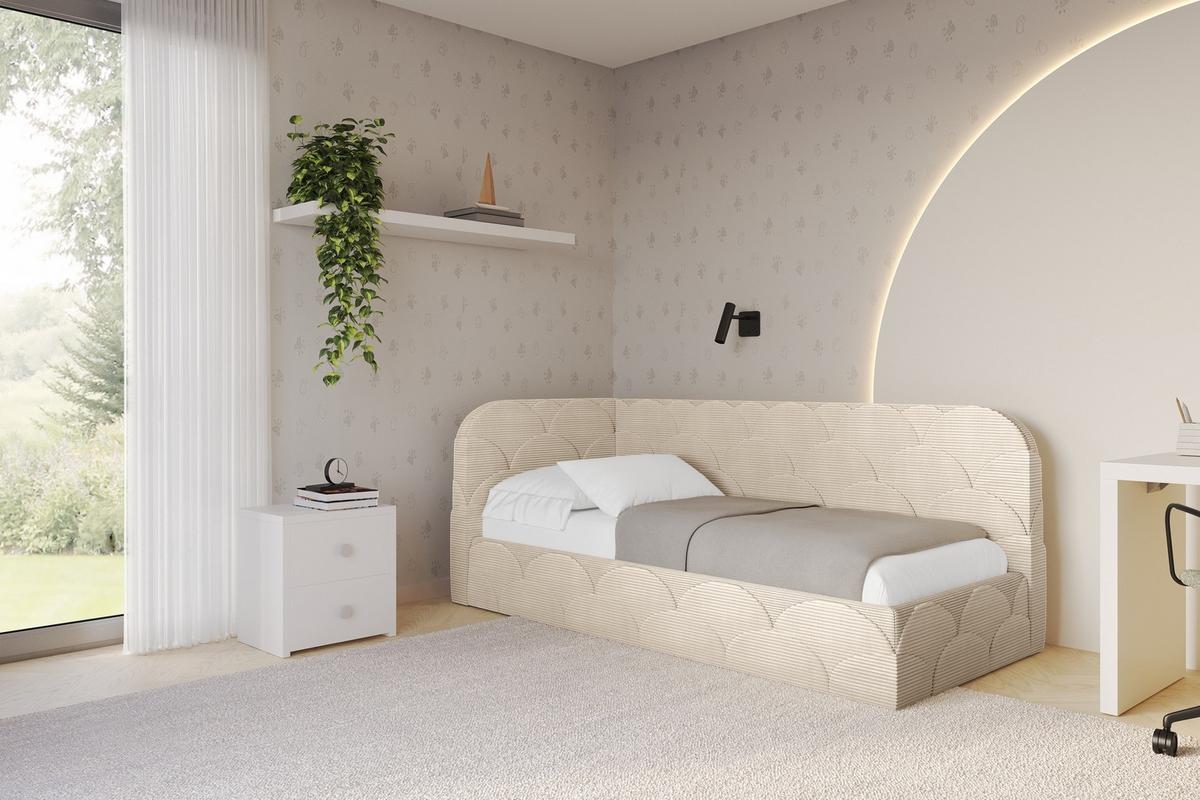 EINZELLBETT Jugendbett mit Bettkasten, Rechts - ELRY 100x200 Beige - Kaschmir, Holzwerkstoff/Textil (100/200cm) - ALTDECOR