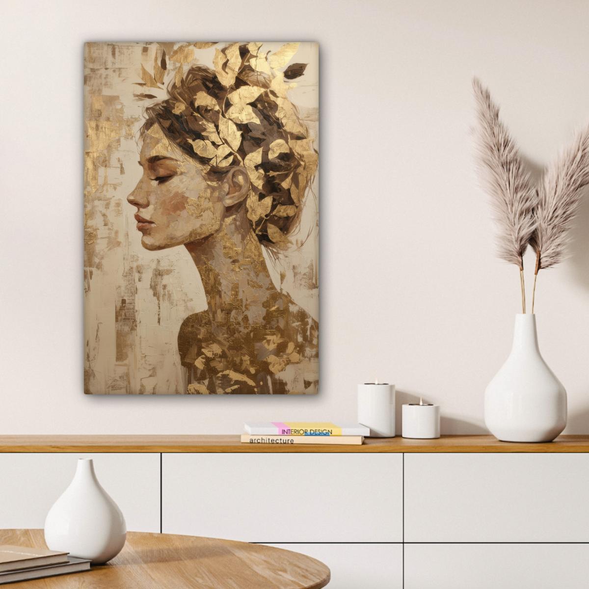 LEINWANDBILD Frau - Gold - Abstrakt - Textur Wanddeko Schlafzimmer 60x90 cm - Goldfarben, Textil (60/90cm) - MuchoWow