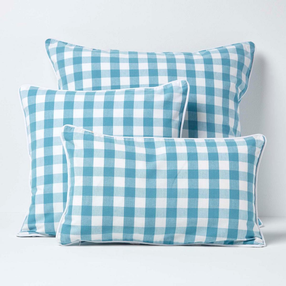 KISSENHÜLLE Karo-Muster 45/45 cm, 100% Baumwolle - Blau, Textil (45/45cm) - Homescapes