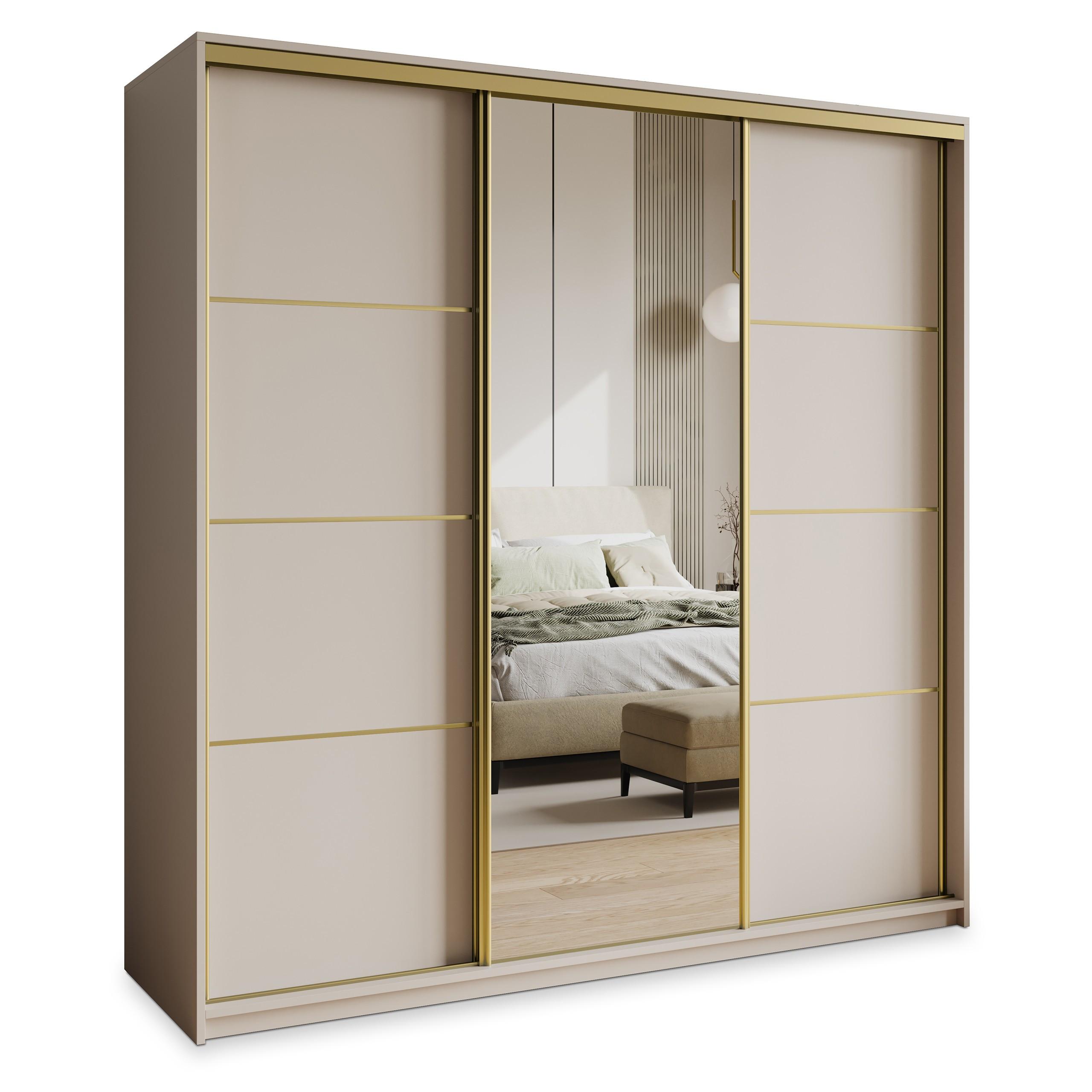 SCHWEBETÜRENSCHRANK VARO 200/205/60 cm 3-türig mit Spiegel Kaschmir - Kaschmir, Holzwerkstoff (200/205/60cm) - MASSENO