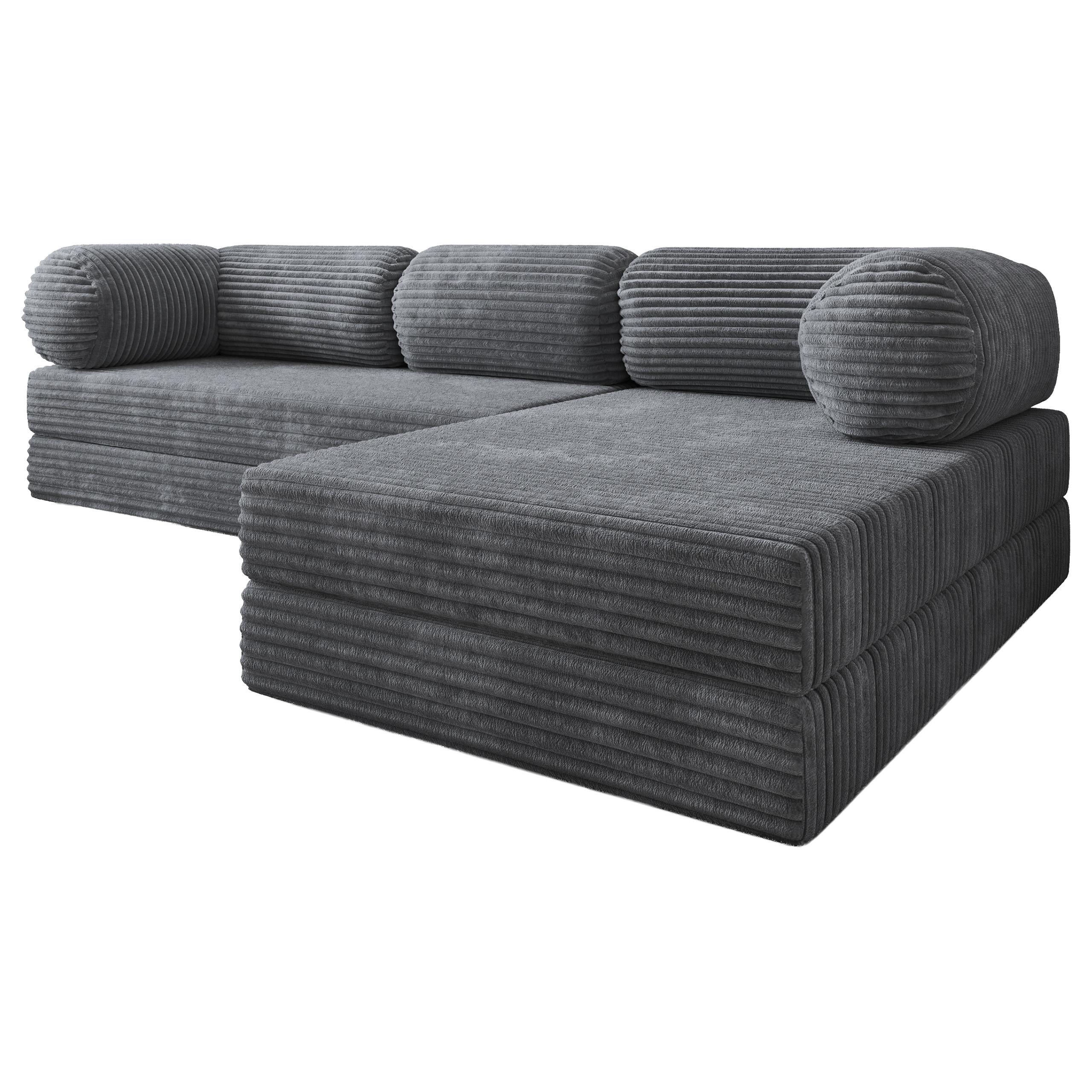 ECKSOFA ETERA modulares Boneless Sofa mit Schlaffunktion Grau Kordstoff - Dunkelgrau, Textil (270/160cm) - MASSENO