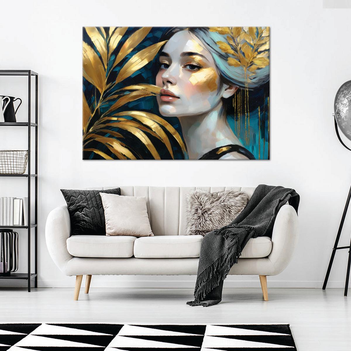 WANDBILD weiblicher glamour botanik - Goldfarben, Textil (60/40cm) - Feeby