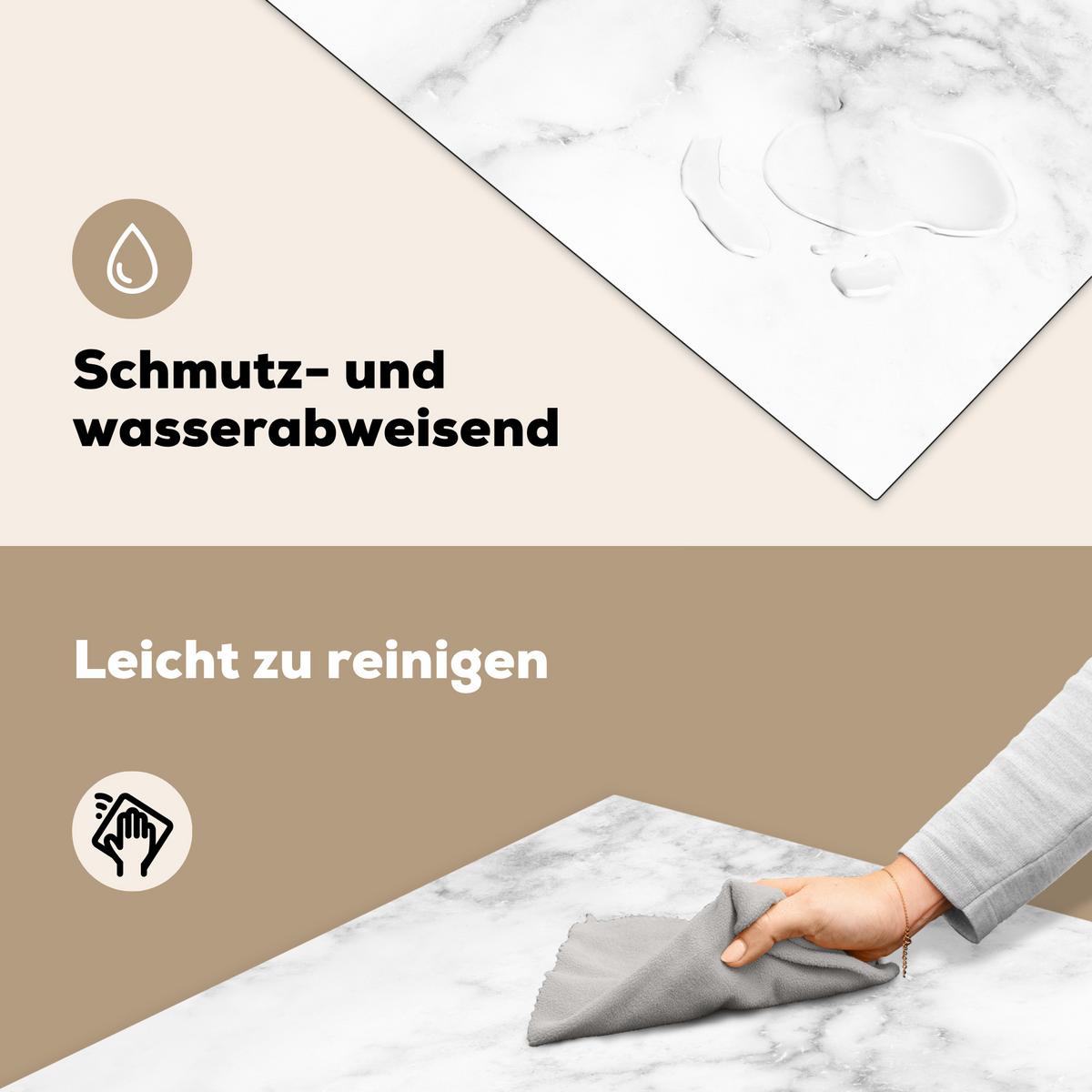 HERDABDECKPLATTE Marmor - Grau - Weiß - Strukturierter Marmor Induktionsmatte 78x78 cm - Weiß, Kunststoff (78/78/0.2cm) - MuchoWow