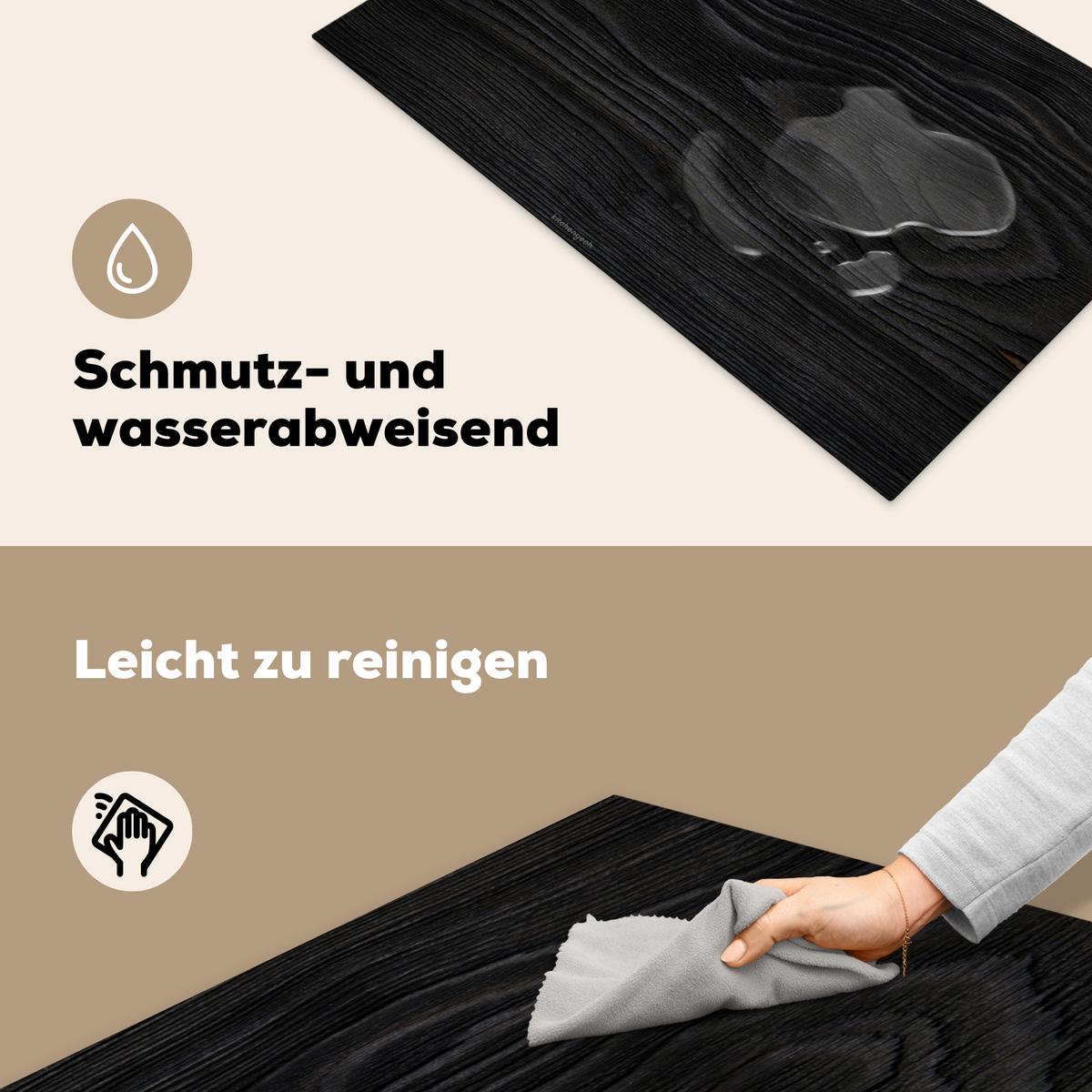 HERDABDECKPLATTE Schwarz - Holzoptik Ceranfeldabdeckung 85x52 cm - Schwarz, Kunststoff (85/52/0.2cm) - MuchoWow