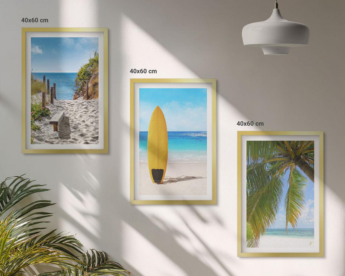 BILDER SET 3er Set - 40x60 cm Goldrahmen - Urlaubsstrände, Wellen, Palmen - Goldfarben, Kunststoff (40/60cm) - TULUP