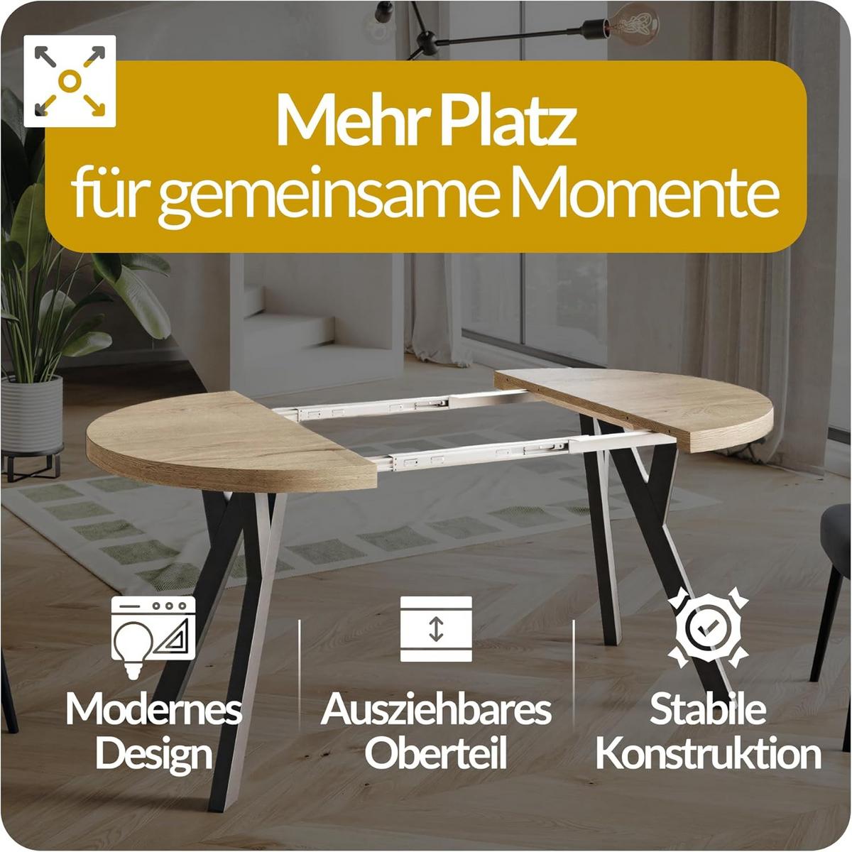 RUNDER Esstisch ausziehbar – Moderner Wohnzimmertisch und Küchentisch – Tisch mit Stabile Konstruktion, Durchmesser 100 cm - 200 cm - Farbe Lefaks - Dunkelbraun/Weiß, Holzwerkstoff (100/100/77cm) - Alpi-Möbel