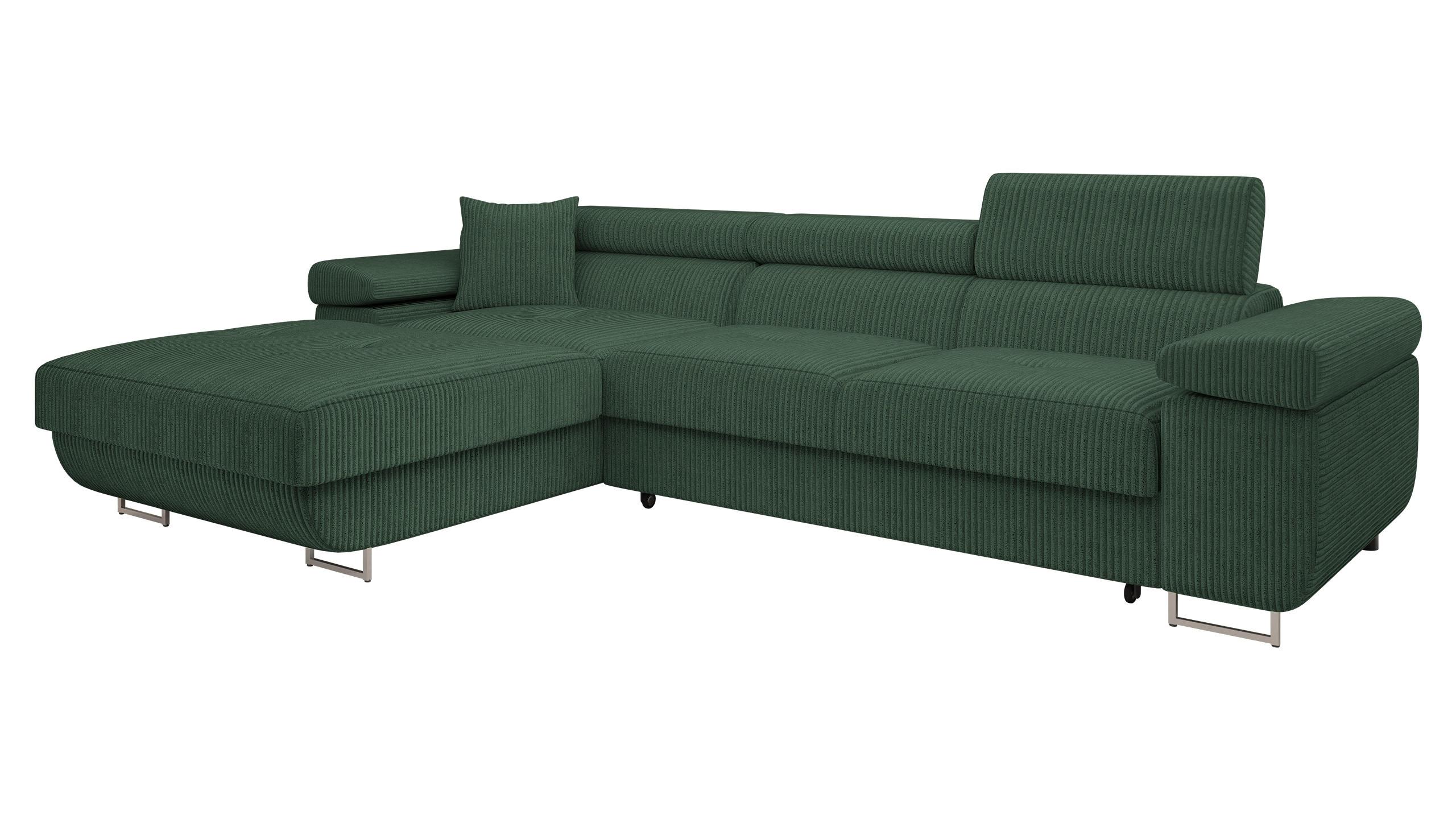 ECKSOFA Torezio Mini Cord, Seite: Links - Grün, Holz/Textil (280/170cm) - MIRJAN24