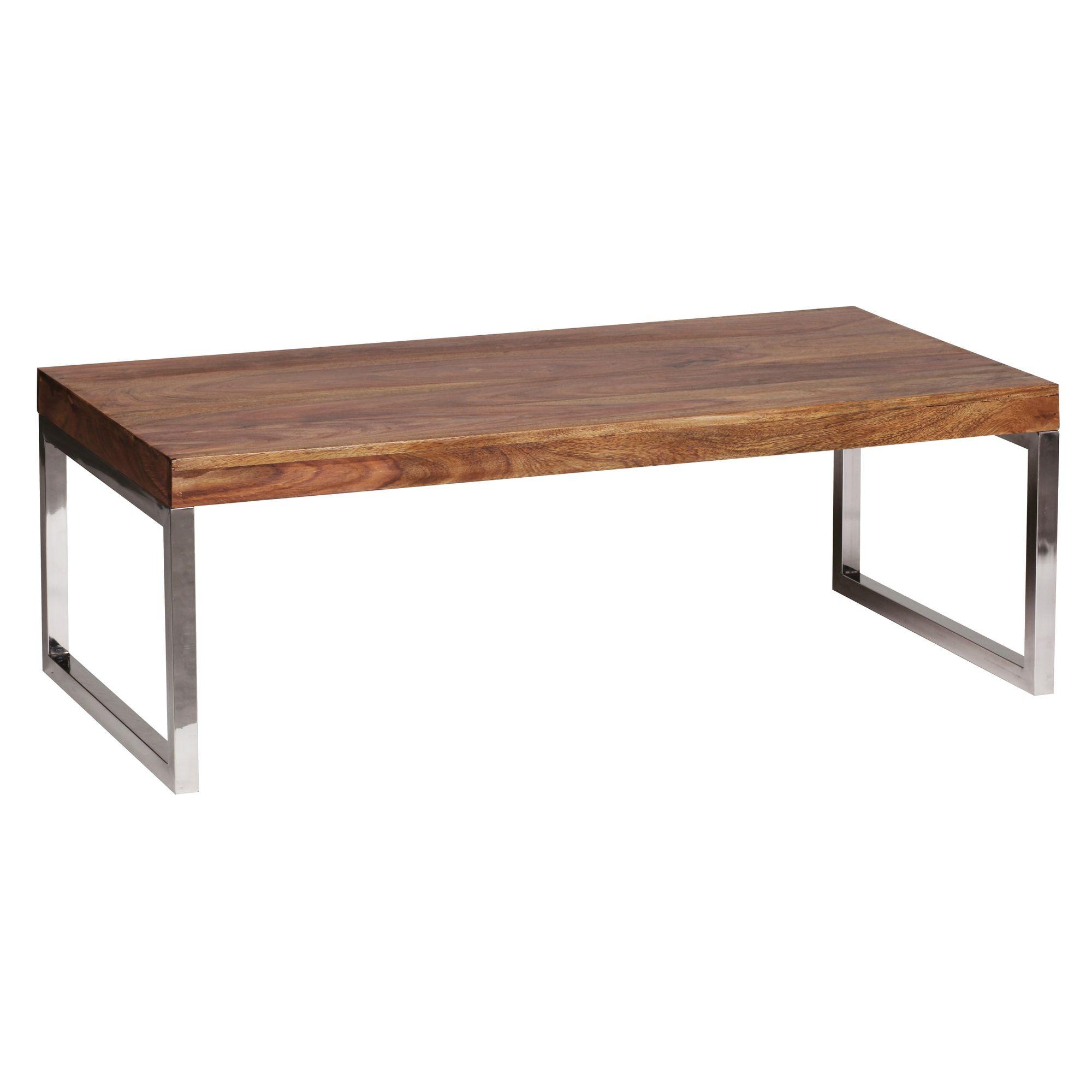 COUCHTISCH Massivholz mit Chromfüßen Handgefertigt, Braun 120x60x40 cm - Silberfarben/Braun, Holz/Metall (60/120/40cm) - KADIMA DESIGN