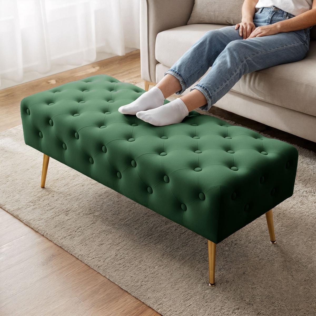 POLSTERBANK mit Samt - Optik Grün 42/41/42 - Grün, Textil (100/41/42cm) - RAUMHIRSCH FURNITURE