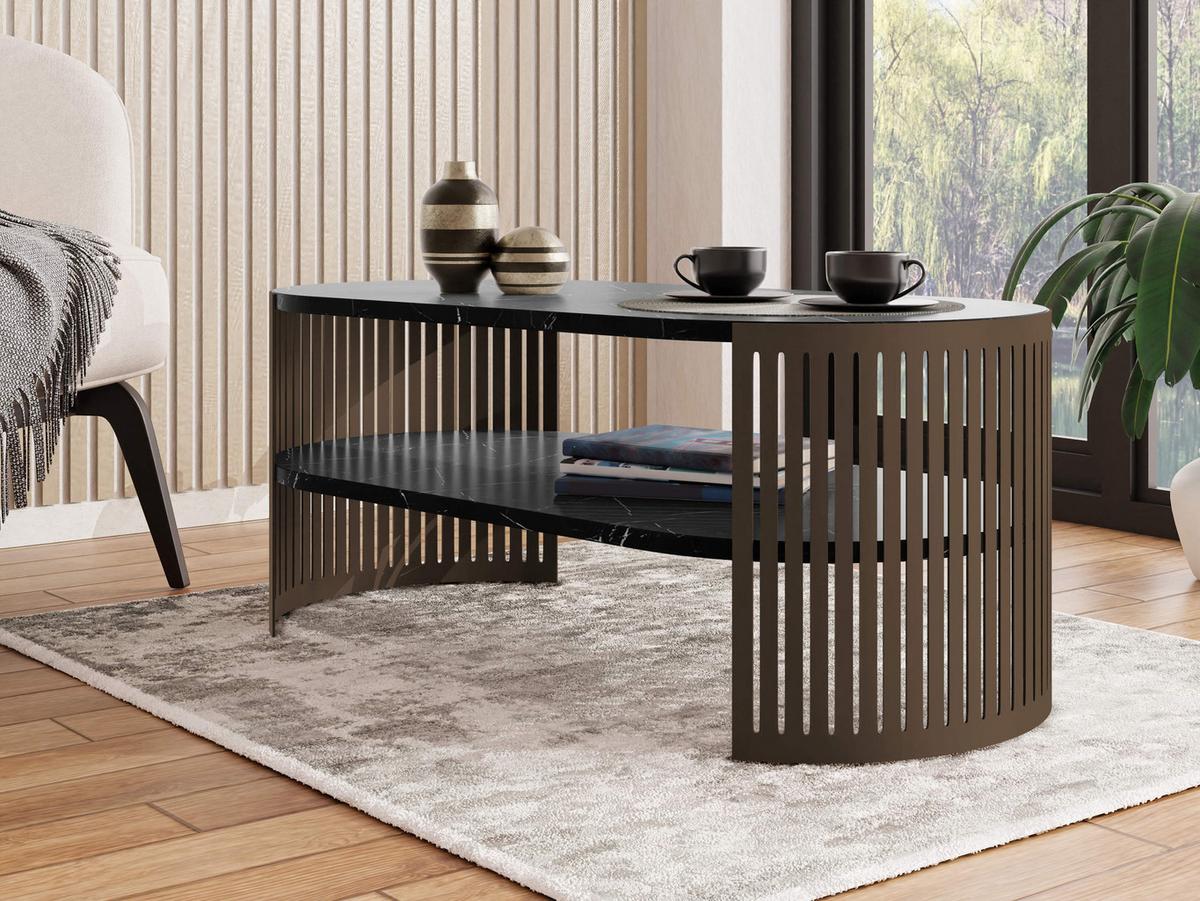 COUCHTISCH Fikoli Oval Braun I - Schwarz/Braun, Holzwerkstoff/Metall (100/50/40cm) - MIRJAN24